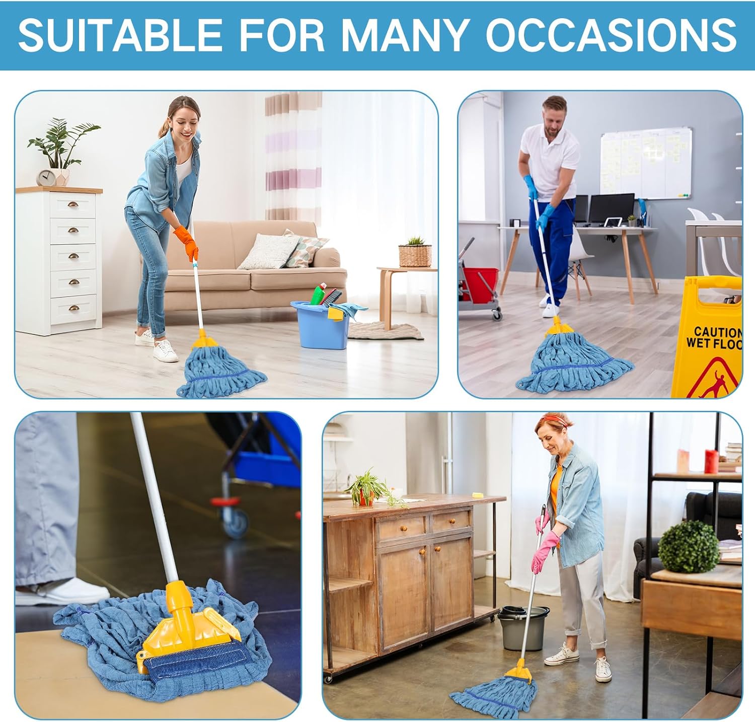 Lallisa 4 Pcs Medium Blue Microfiber Mop Heads Refill