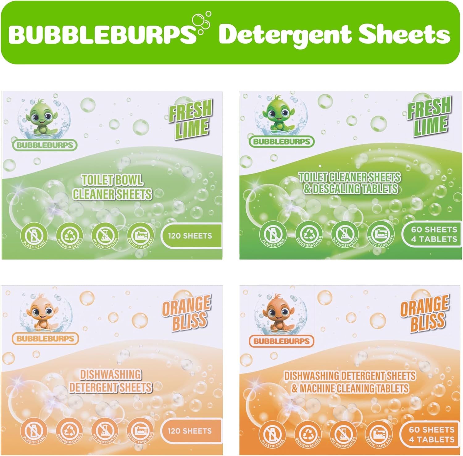Bubbleburps Toilet Cleaning Sheets Descaler Tablets COMBO