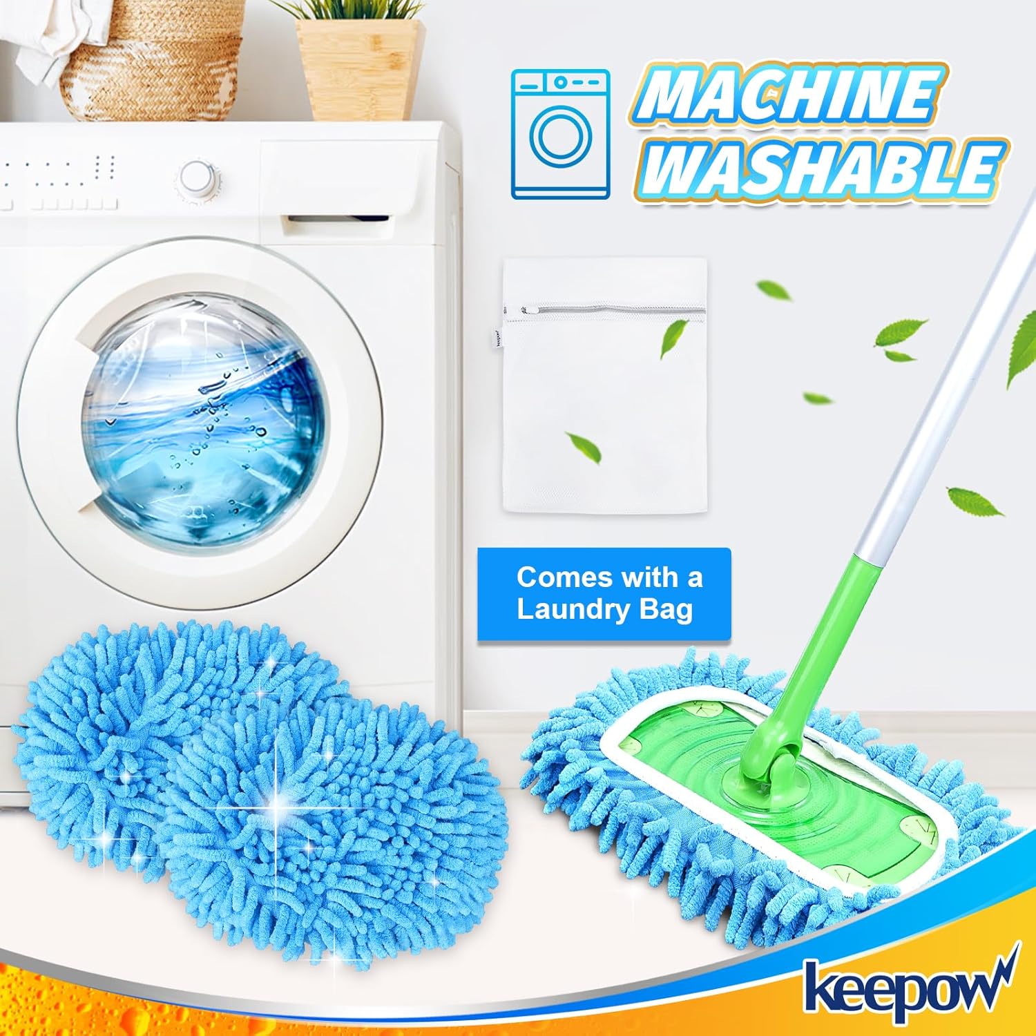 KEEPOW Reusable Microfiber Mop Pads 2 Pack 1