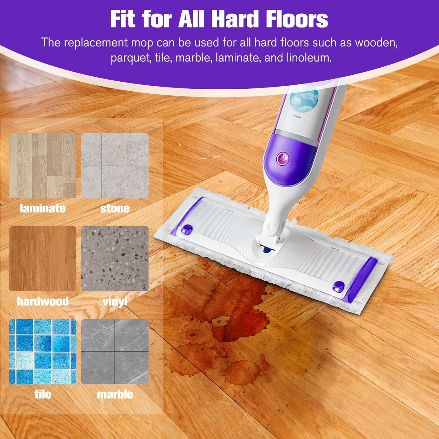 KozzHogar Disposable Mopping Pads Refills Purple-15 Pack