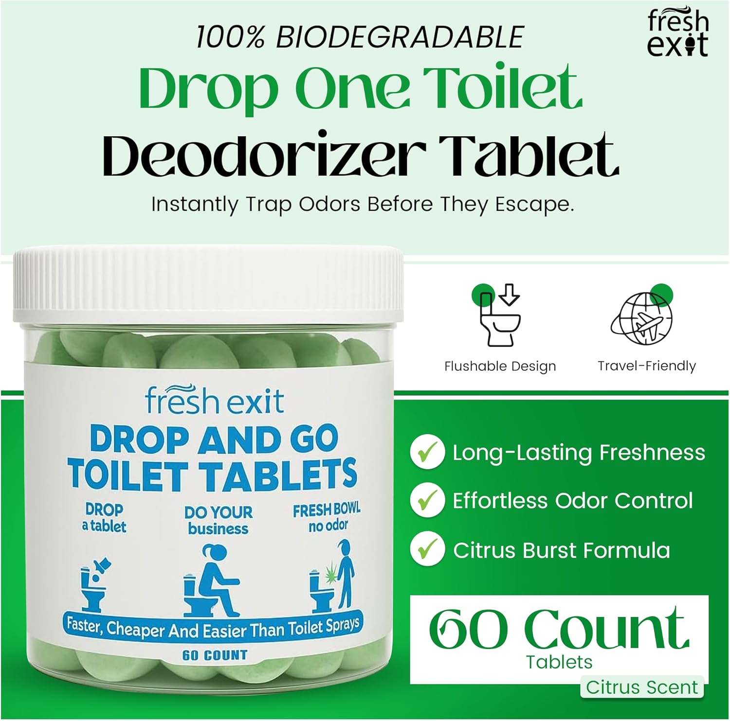 FreshExit Toilet Deodorizer Tablets 60 Count Citrus Scent 1