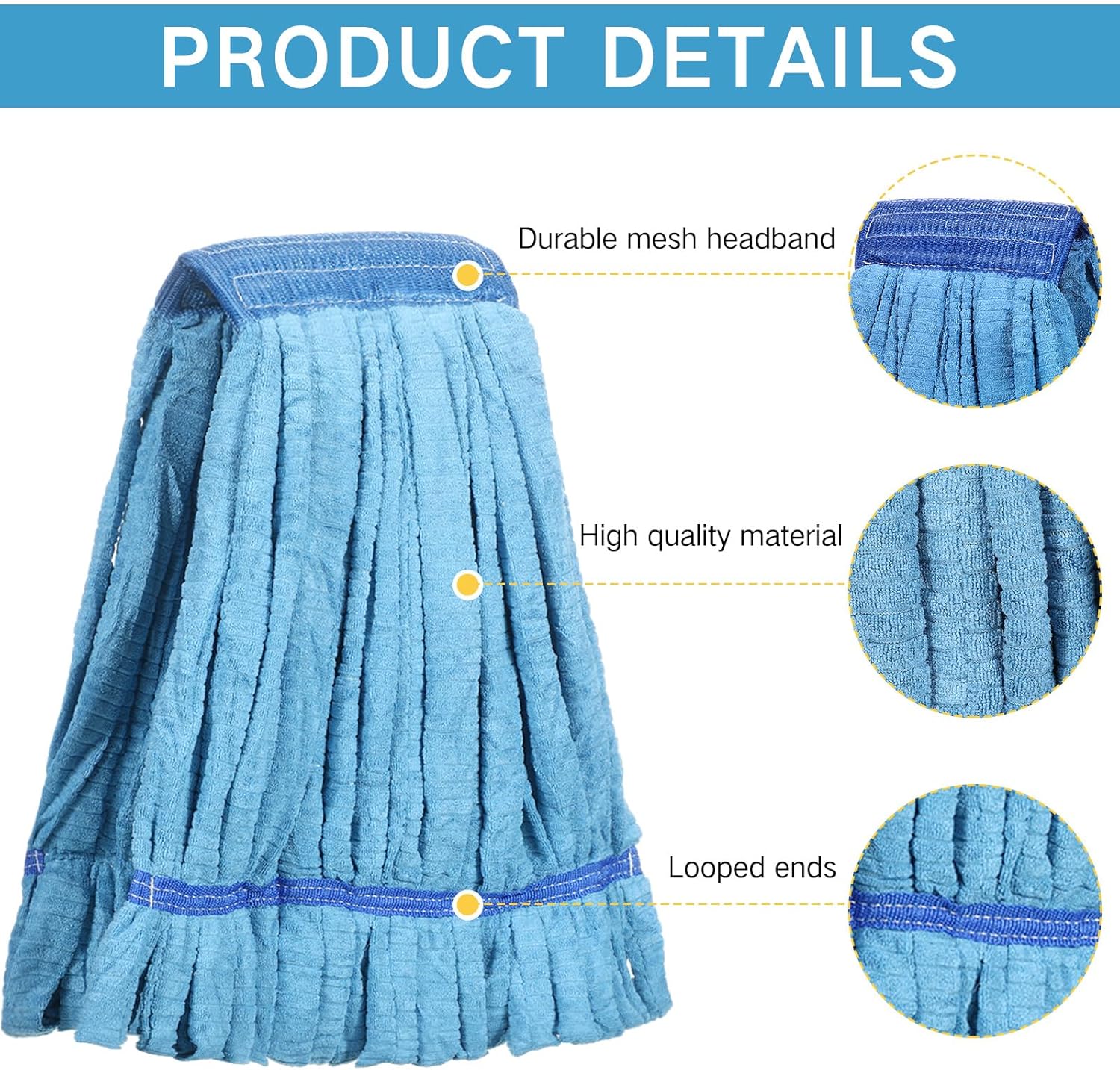 Lallisa 4 Pcs Medium Blue Microfiber Mop Heads Refill