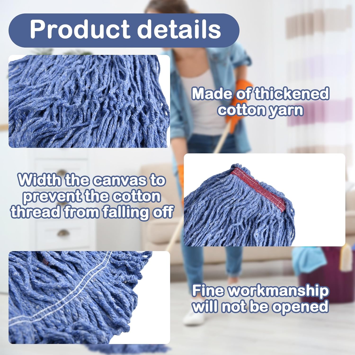 Loop-End Mop Head Replacement 6 Pack Blue Heavy Duty