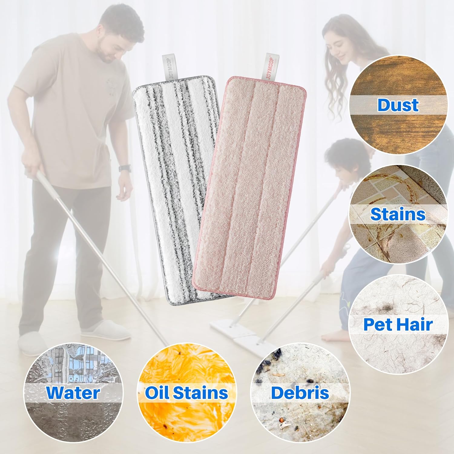 JOYMOOP Microfiber Mop Pads - Stripe Pink Pack of 2