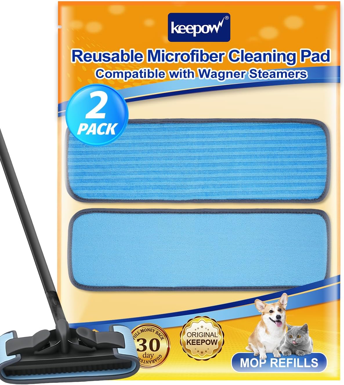 KEEPOW Reusable Microfiber Mop Pads 2 Pack