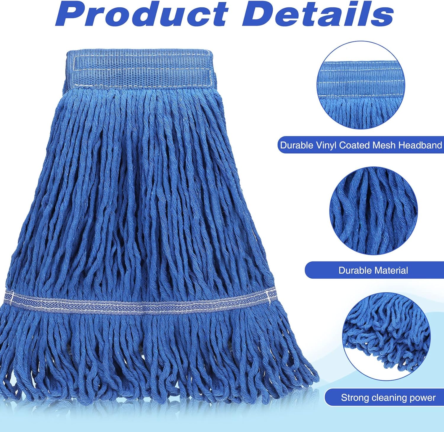 Nuogo 6 Pcs Heavy Duty Wet Mop Head Refills Blue Commercial