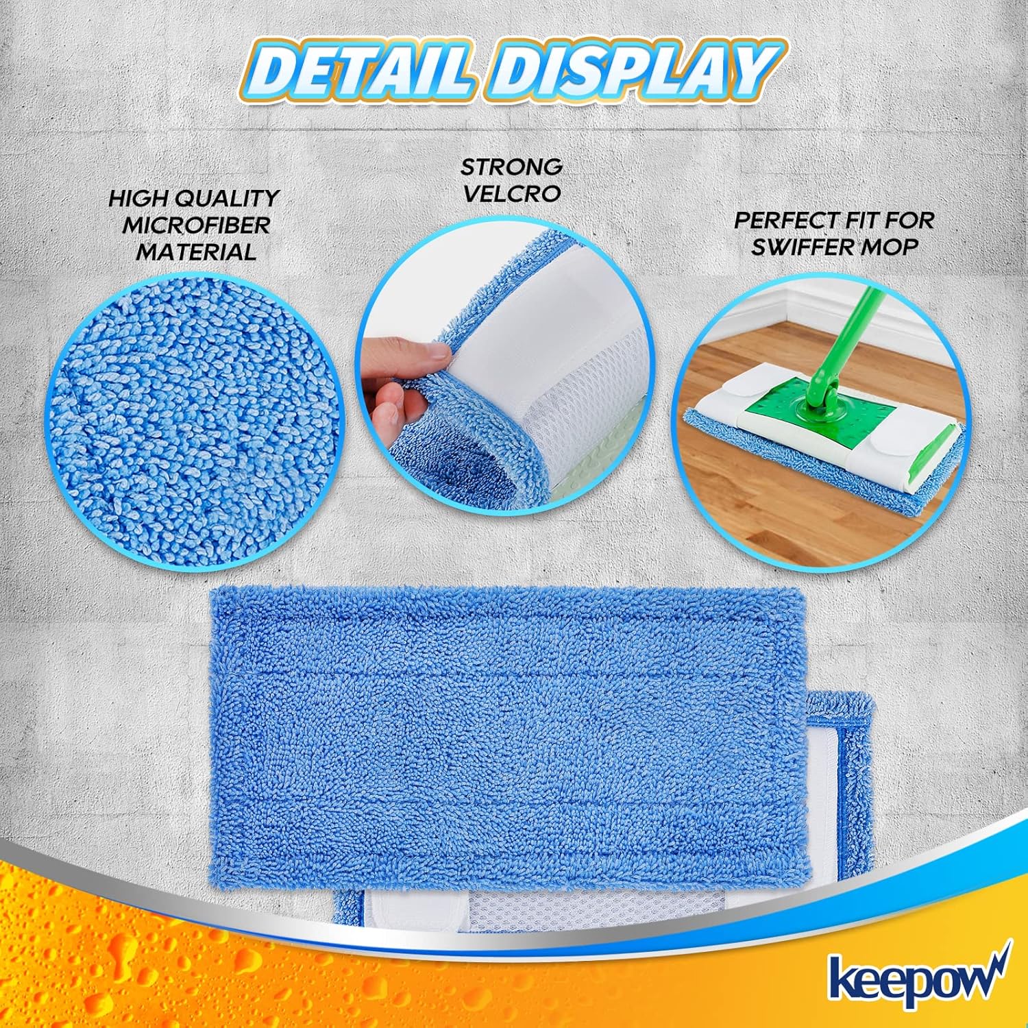 KEEPOW 2 Pack Reusable Microfiber Mop Pads