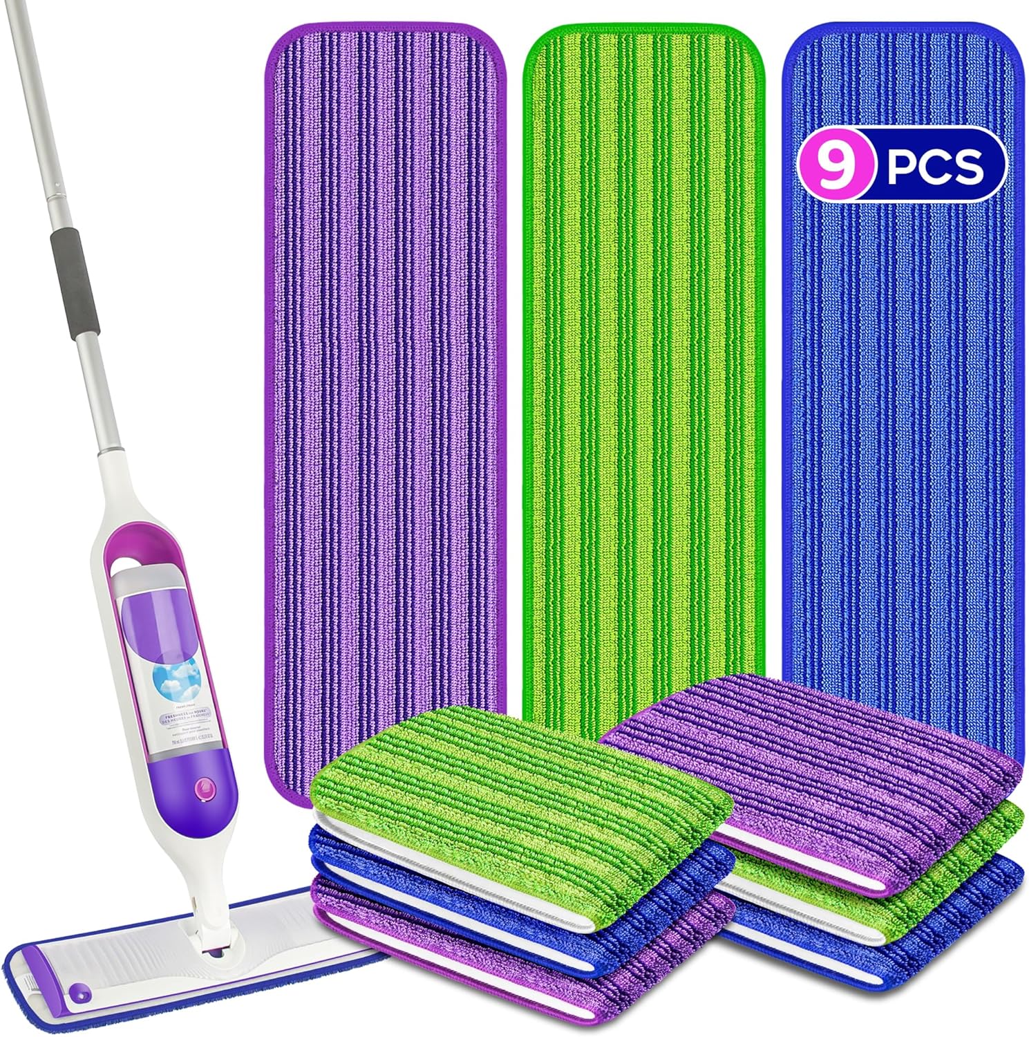 9 Pack Reusable PowerMop Pads for Swiffer Multi-Surface Cleaning