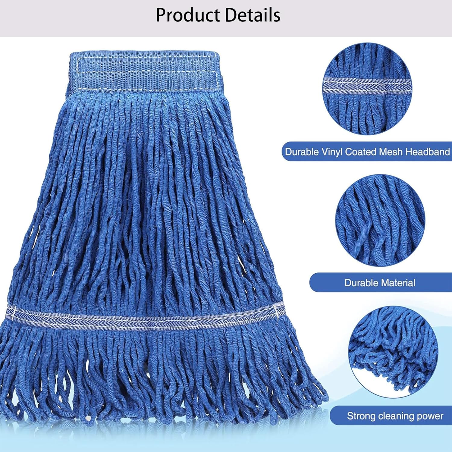 10 PCS 276 Inch Heavy Duty Mop Head Refills - Blue Commercial Cotton Replacements
