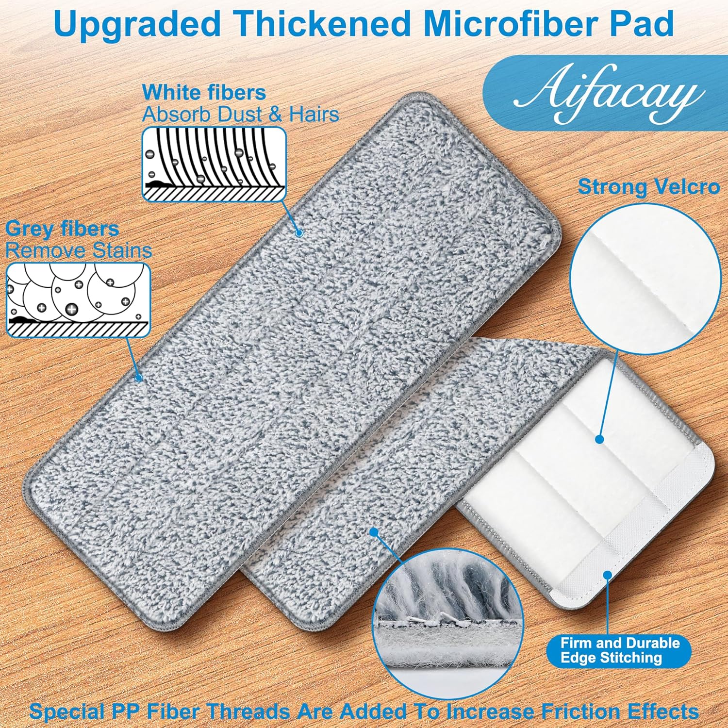 Aifacay 13 Inch Reusable Microfiber Mop Pads - 6 Pack