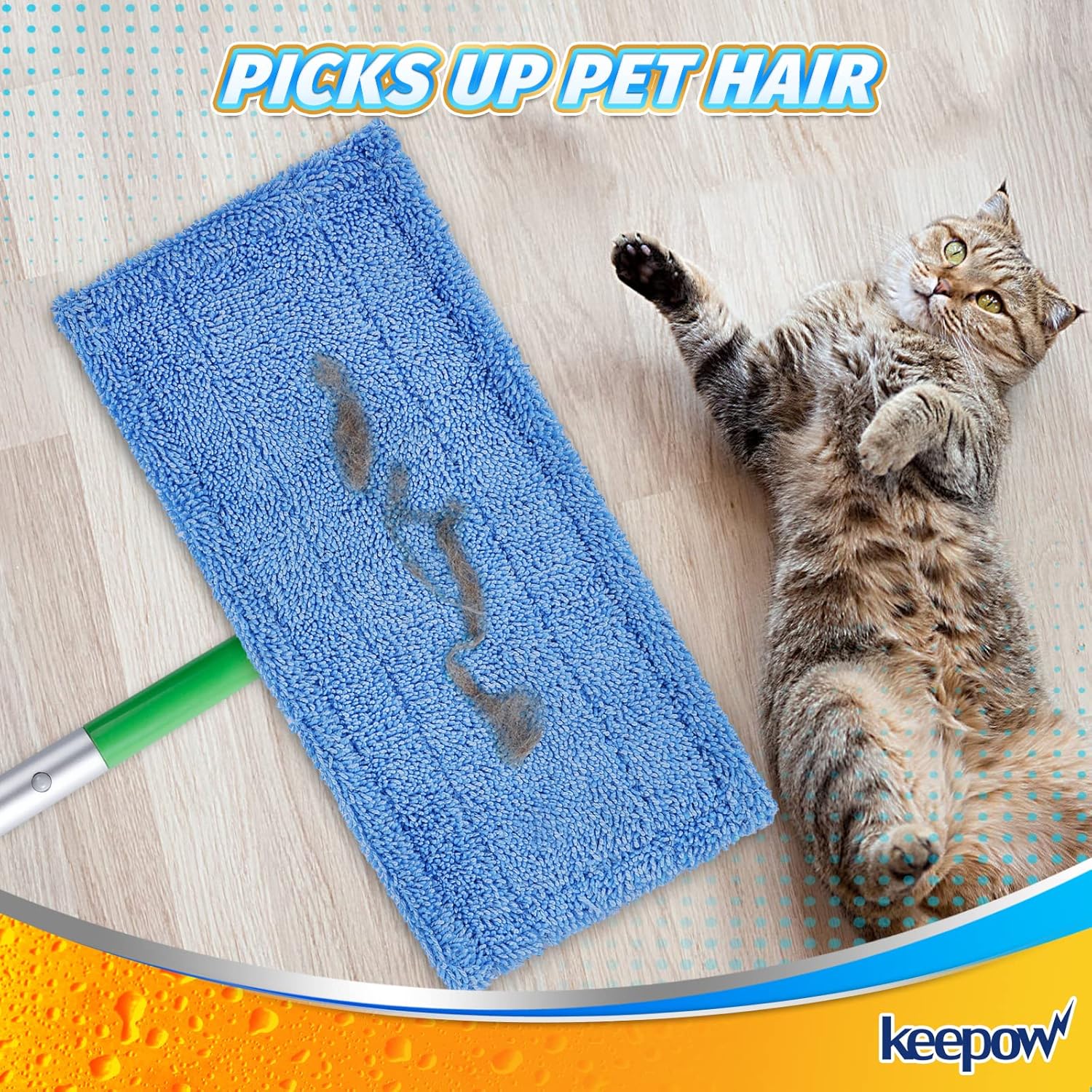 KEEPOW 2 Pack Reusable Microfiber Mop Pads