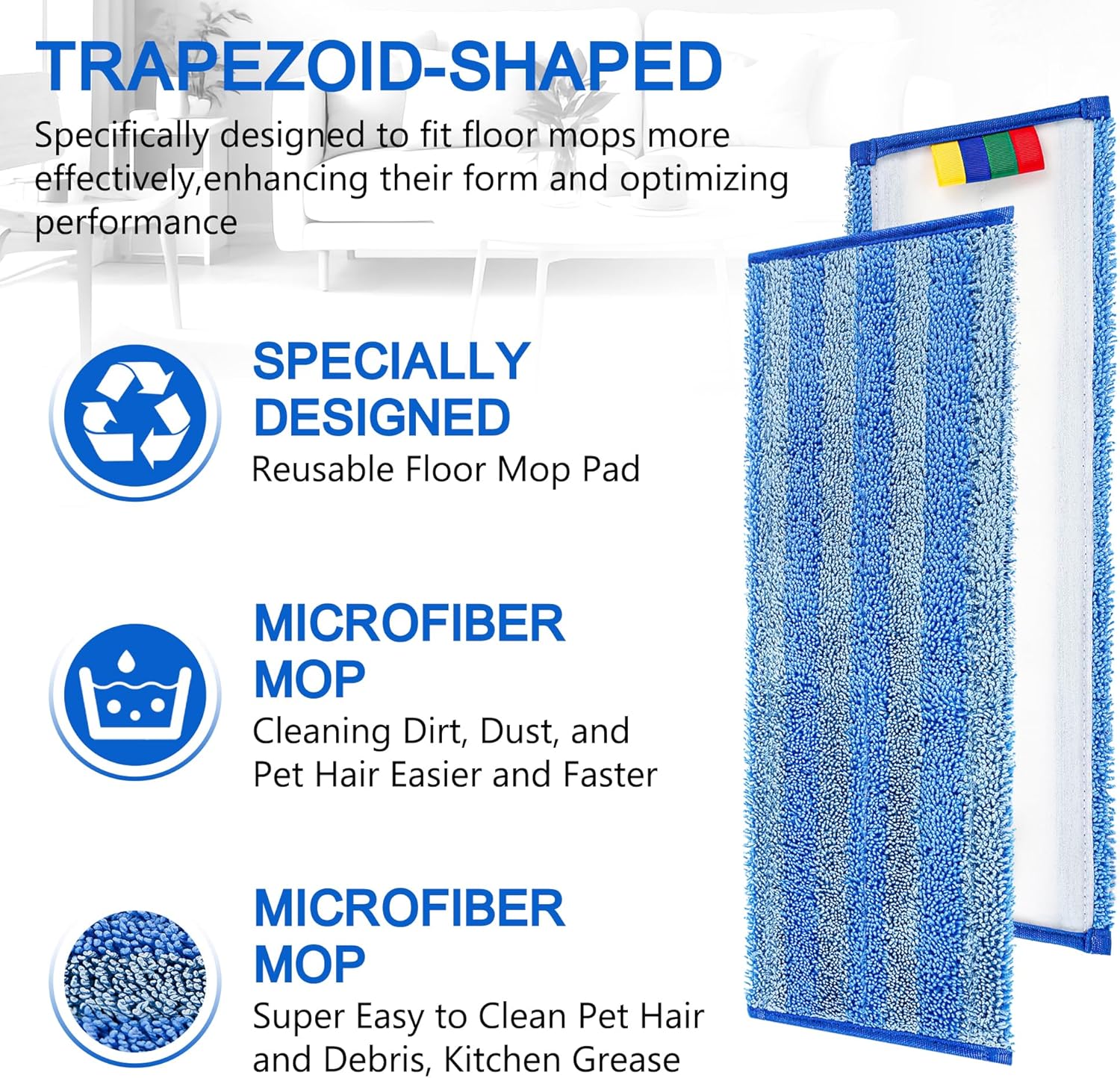iDeaology 18 Replacement Microfiber Mop Pad - 15 Pack Heavy Duty Refill