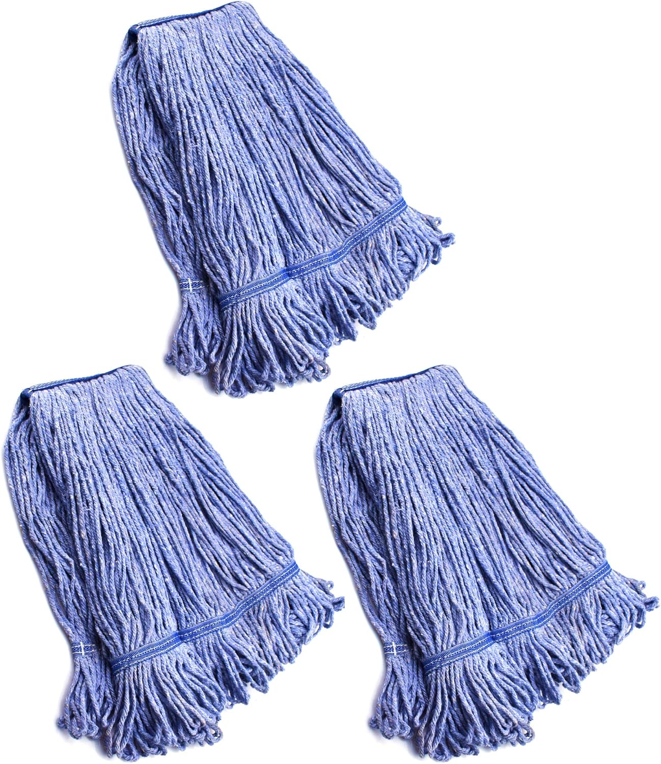 NIUBEE Heavy Duty Mop Head Replacement - 3 Pack Medium Blue Cotton Looped Ends